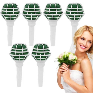 6pcs Bouquet Holder Wedding Bride Flowers Bent Handle DIY Wet Bridal Floral Foam - Picture 1 of 10