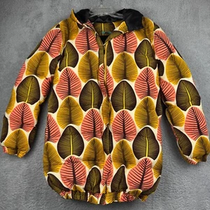 Sika Medium Midi Puffer Jacket Autumn Leaves Cotton Green Handmade Ghana Retro - Picture 1 of 13