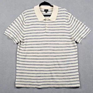 J. Crew Shirt Men's XL Ivory/Blue Striped Sweater Linen Blend Golf Cardigan Polo - Picture 1 of 13