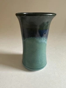 Studio Art Pottery Vase Tumbler Blue Green Artist signed Neher 6” Drip Glaze - Picture 1 of 12