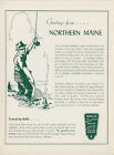 1942 Bangor & Aroostook Railroad Vintage Travel Ad Fly Fishing Lakes & Streams