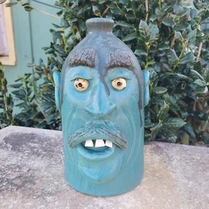 11" x 6,5" Viridian grün blau Gesicht Krug mit braunen Tropfen von Billy Joe Craven - Bild 1 von 5