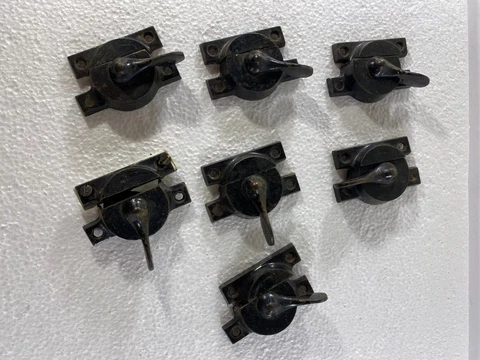 Vintage Lot 7 Black Window Sash Locks catch keepers  Round Half Moon Thumb Lever Cover