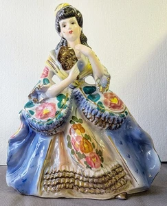 "Figura de mujer española vintage con espejo vestido años 1800 colorido 11"" de alto" - Imagen 1 de 7