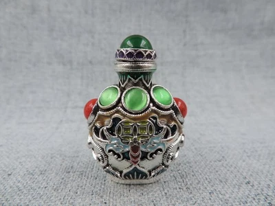 Maravillosa botella de tabaco Cloisonne china ahuecada hecha a mano GRIS Foto 1 de 4