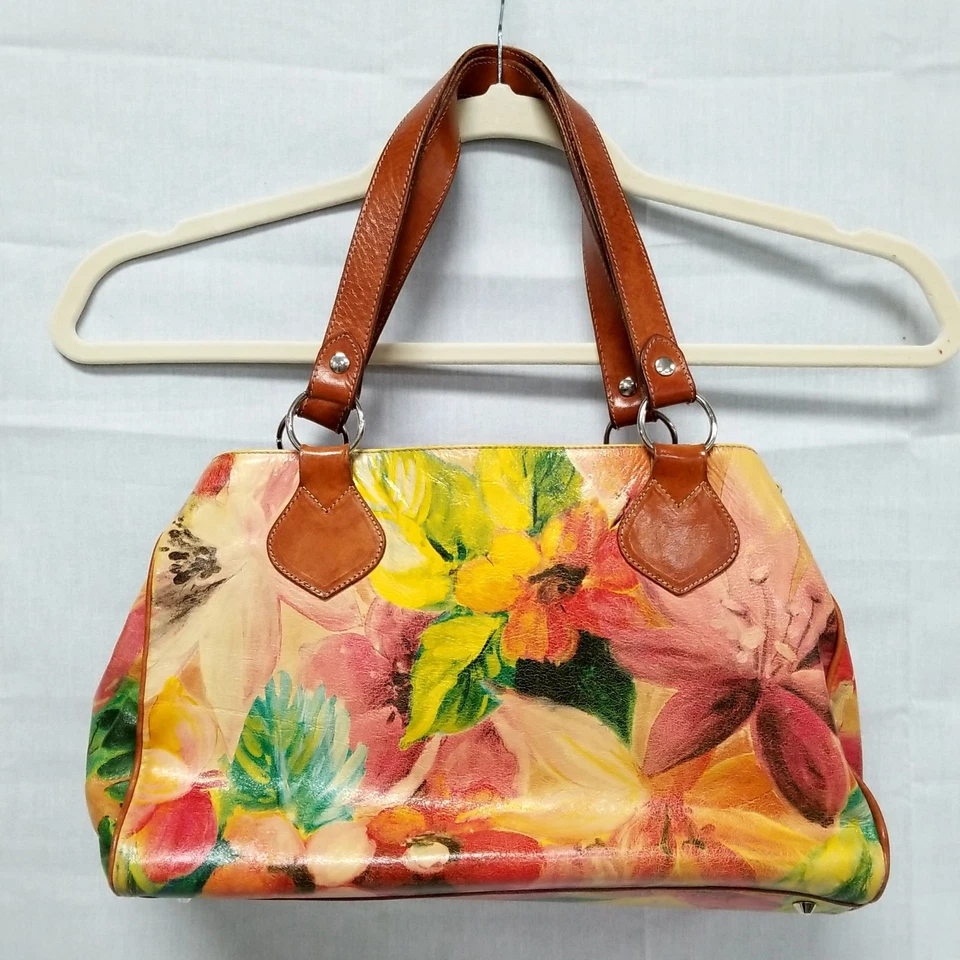 Bolso de hombro de cuero con patrón floral acuarela Maurizio Taiuti Italia Foto 1 de 4