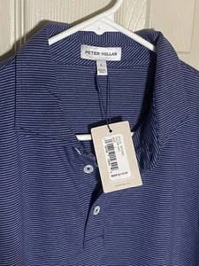 Peter Millar Golf Striped Polo Navy Large NWT - Picture 1 of 4