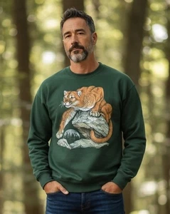 Sudadera De Colección Tultex Cougar Vida Silvestre Naturaleza Cuello Redondo Cazador Verde Grande EE. UU. - Imagen 1 de 9