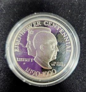 1990-P Eisenhower Centennial Silver Dollar US Mint 90% Coin In Capsule - Picture 1 of 2