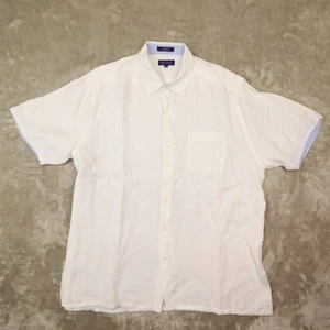 Alan Flusser White Linen Short Sleeve Button Up Shirt size XL Vacation Beach - Picture 1 of 6