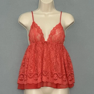 Babydoll Victoria's Secret Mujer Top L Coral Encaje Gasa Caprichoso Y2K Retro Nuevo con Etiquetas Foto 1 de 4