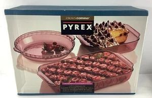 Set da forno vintage Crown Corning Pyrex mirtillo rosso 3 pezzi [~non aperto, sigillato in scatola - Foto 1 di 8