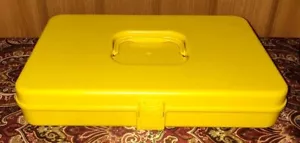 Groovy VTG 1970's Mustard Yellow Wil-Hold Wilson Plastic Thread Spool Sewing Box - Picture 1 of 7