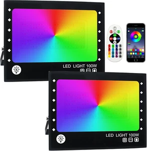Faretto LED RGB 100W, 2 Pezzi Faro LED Esterno Rgb,Controllo APP Bluetooth IP66 - Foto 1 di 12