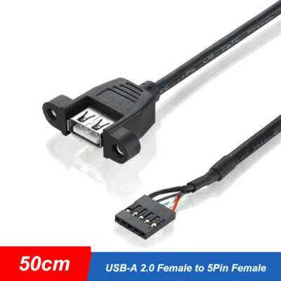 USB-A 2.0 Female to 5Pin Female 2.54mm USB Header PCB Motherboard Cable 50cm - Image 1 of 4