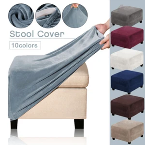 Square Ottoman Slipcovers Stretch Velvet Pouffe Footstool Sofa Protector Cover - Picture 1 of 29