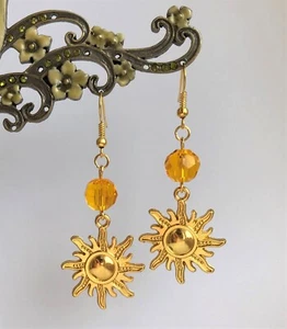 Pretty Sun and Orange Crystal Bead Gold-Plated Dangly Earrings in Gift Bag - Picture 1 of 8