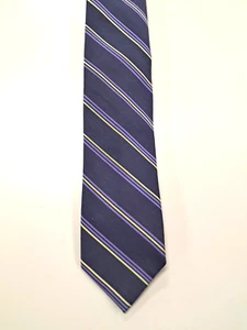 Peter Millar 100% Silk Hand Folded Tie Navy & Purple Striped  Orange Lining 61" - Picture 1 of 8
