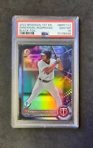 Emmanuel Rodriguez 2022 Bowman 1a edizione pellicola nera/10 PSA 10 gemelli - Foto 1 di 3