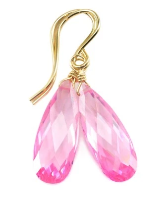 Pendientes de circonitas cúbicas de oro de 14k zafiro rosa simulado circonita cúbica lágrimas de ley Foto 1 de 4