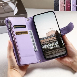 Grid Leather Wallet Phone Case For OnePlus 6 7 8 9 10 11 12 Nord 2 3 N200 N30 7T - Picture 1 of 16