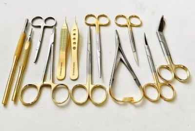 Juego de tijeras quirúrgicas de acero inoxidable de 12 piezas con asas doradas oferta Foto 1 de 4