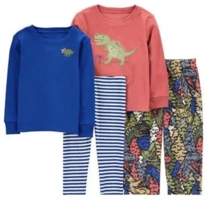 Carter's Kids' Boys 4-Piece Pajama Set Dinosaur Print Size 3T Blue Orange NEW - Picture 1 of 12