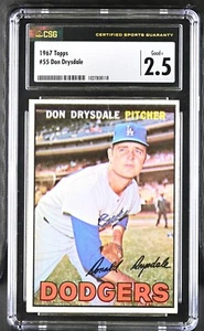 1967 Topps #55 Don Drysdale Los Angeles Dodgers - CSG 2.5 Good+ - Bild 1 von 2