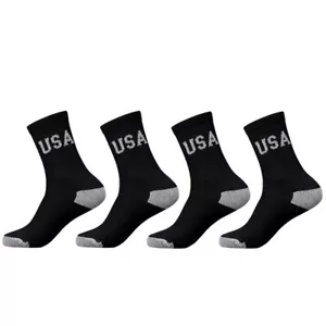 4 Sets Mens Usa Crew Socks Cushioned Black Sport Dress Hiking Camp 10-13 Cotton - Picture 1 of 1