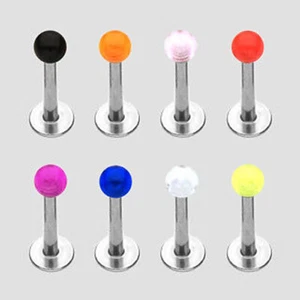 Labret Lip Stud Piercing Bar Monroe with UV Coloured Ball Surgical Steel - Picture 1 of 1