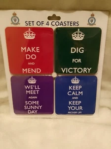 Wartime theme coasters, fun slogans, set of 4, in presentation pack. - Picture 1 of 1