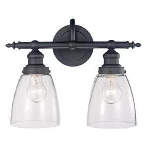 Jennifer 2-Light Oil Rubbed Bronze Bathroom Vanity Light Fixture w/ Clear Glass - Picture 1 of 6