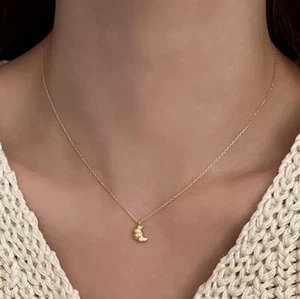 NEW Gold Plate Over 925 Sterling Silver French Croissant Pendant Necklace 16"+2" - Picture 1 of 3