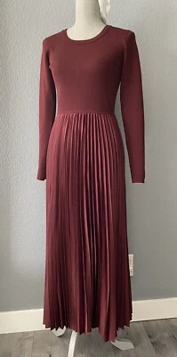 ¡¡NUEVO CON ETIQUETAS!! $395 Vestido Suéter Elie Tahari Amalia Plisado Mixto Media Borgoña Talla S Foto 1 de 4