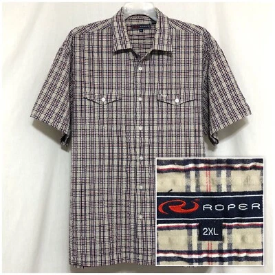 Camisa a Cuadros Talla 2XL ROPER Para Hombres Manga Corta Con Botones Beige Rojo Blanco Azul XXL Foto 1 de 4