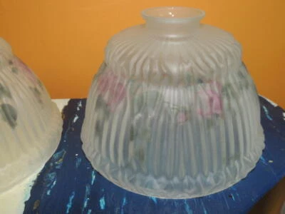 ONE Antique Frosted Puffy 7.25 / 2.25 Lamp Shade Glass Reverse Painted Victorian - Image 1 of 4