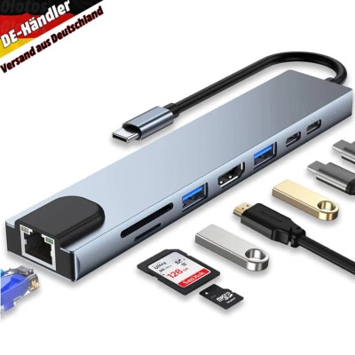 USB-C Hub 8-IN-1 Adapter 4K HDMI USB 3.0 LAN RJ45 Ethernet Micro SD Kartenleser - Bild 1 von 4