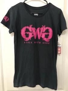 NWT GIRLS WITH GUNS Womens Western Short Sleeve Shirt Top Black & Hot Pink L - Picture 1 of 14