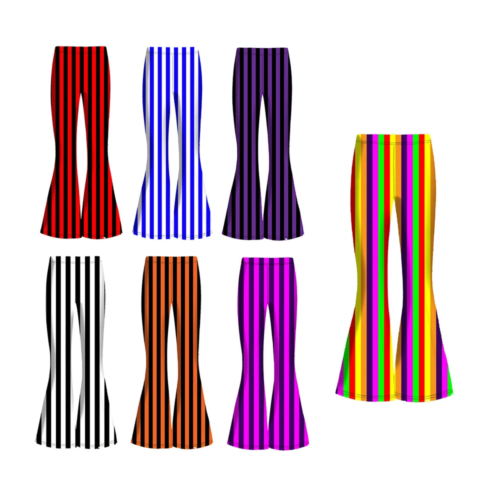 Multicolore Rouge Noir Violet Rayures Rayé Taille Haute Évasé Leggings Mode - Photo 1/1