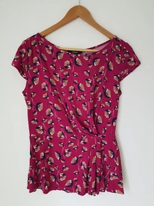 ❤️ Size 10 BNWT GEORGE fuchsia pink floral jersey ruched knot blouse top 211 - Picture 1 of 7
