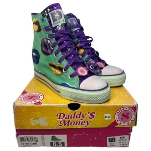 Skechers Daddy's Money Gimme Kisses Wmn Sz 6.5 Green Lips Converse Style Hi-Tops - Picture 1 of 6