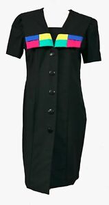 SL Petites Vintage 70s 80s Sailor Collar Color Block Wiggle Shirt Dress PL