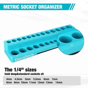 DURATECH 1/4" Drive Metric Magnetic Socket Organizer Sockets Holders Socket Tray - Picture 1 of 10