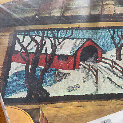 Covered Bridge In Winter Punch Needle Rug Canvas Vintage Aunt Lydia's NIP 24x36 • 20.31€