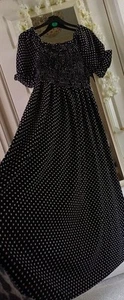 Black White Floaty Polka Dot Shirred Maxi Summer 👗 Dress Fit 16 18 20 Stretchy - Picture 1 of 8