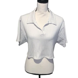 Crop top Bohme bianco con colletto a costine manica corta - Foto 1 di 7