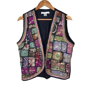 Chaleco Limitado Vintage Patchwork Lentejuelas Mujer Talla M/L Y2k Años 90 Colorido - Imagen 1 de 7