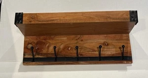 Regal aus Holz und Metall mit 5 Schlüsselhaken Industrial Modern Garderobe - Bild 1 von 10