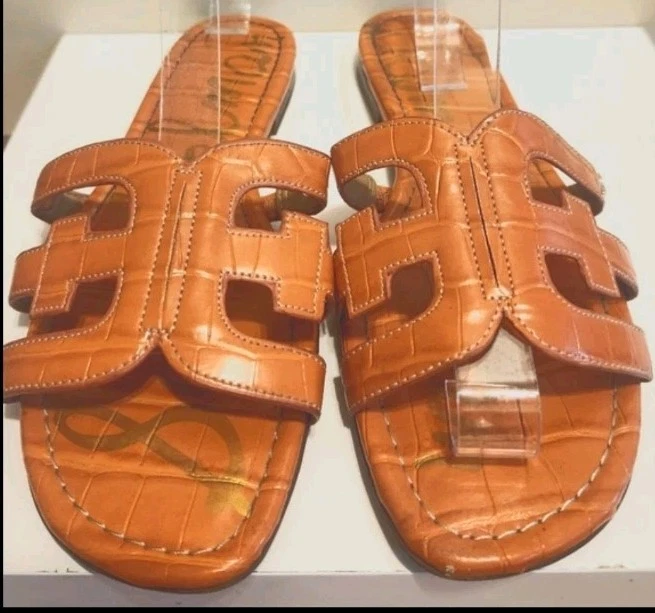 Sandalias Sam Edelman "Bay" Cuero Naranja Icónicas "Doble E" Talla 8/38 Ret. $120 Foto 1 de 4