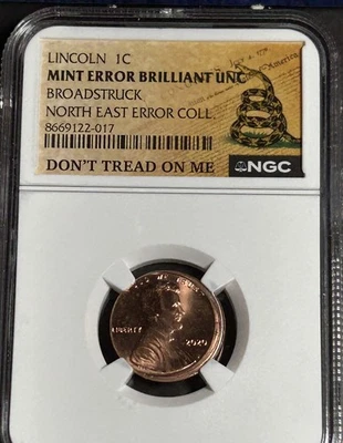 2020 Broadstruck Lincoln Penny NE Error Collection Don’t Tread On Me Label NGC - Image 1 of 2